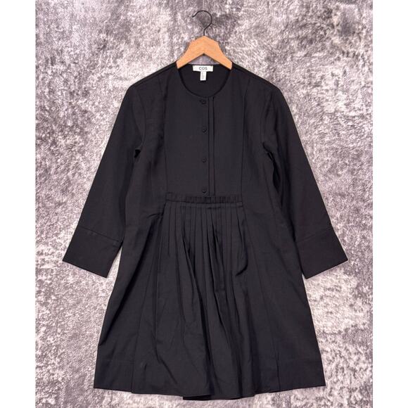 COS Dress 8 Womens Black Suit Wool Pleated 3/4 Minimalist - Picture 1 of 8